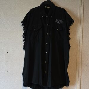 Black Fringed Button-Up Shirt